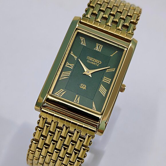 New Stock - SEIKO TANK SLIM Quartz Roman Green Dial Men's Japanese GP Wristwatch - Picture 1 of 5